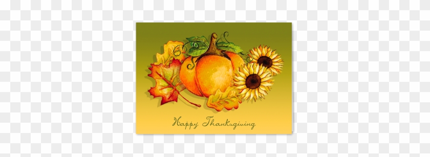 Picture Of Pumpkins & Leaves Greeting Card - Thanksgiving Pumpkin And Leaves Holiday Greeting C #1276660