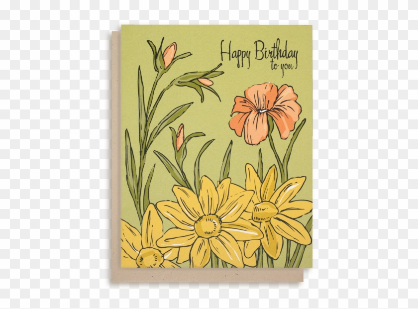 Floral "happy Birthday" Greeting Card - Greeting Card #1276714