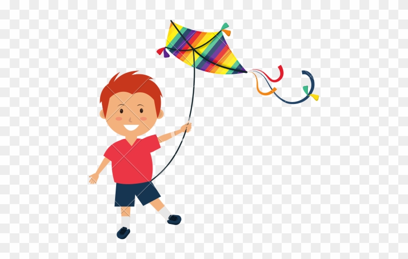 Colorful Kite Flying - Dibujos Animadas De Niña Jugando Con Una Cometa #1276946