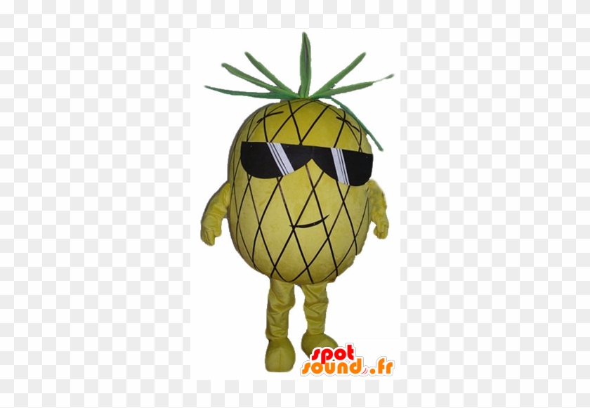 Mascotte Pineapple, Yellow And Green, With Sunglasses - Ananas Fruit In Black Sunglasses Spotsound Mascot Us #1277327