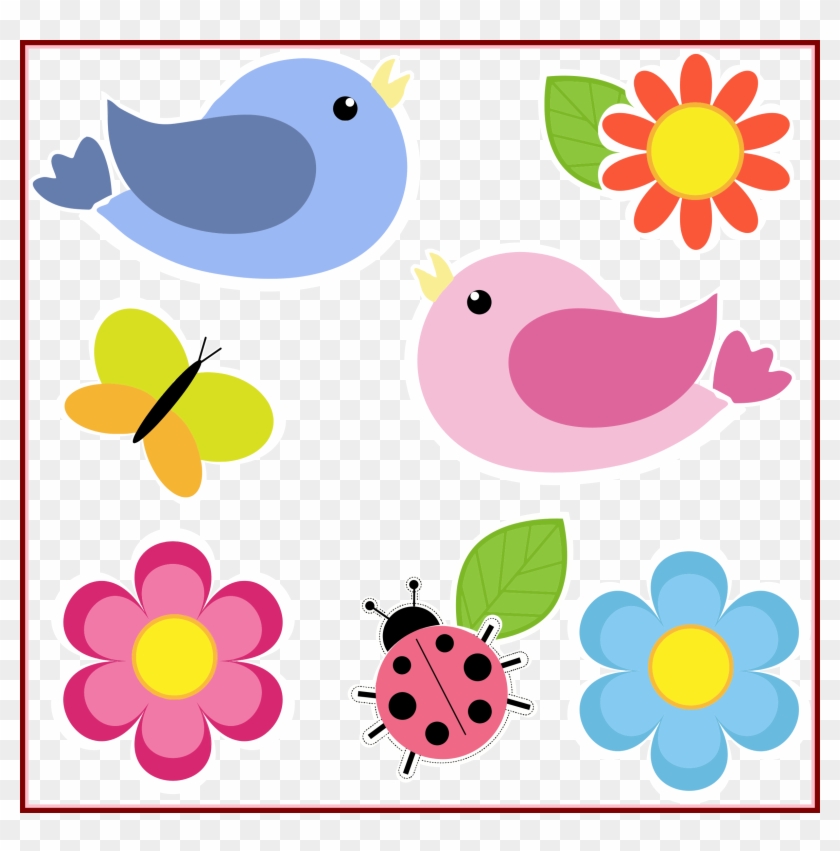 Marvelous Birds Butterfly Ladybug And Flowers No Background - Clipart Birds Butterflies And Flowers #1277573