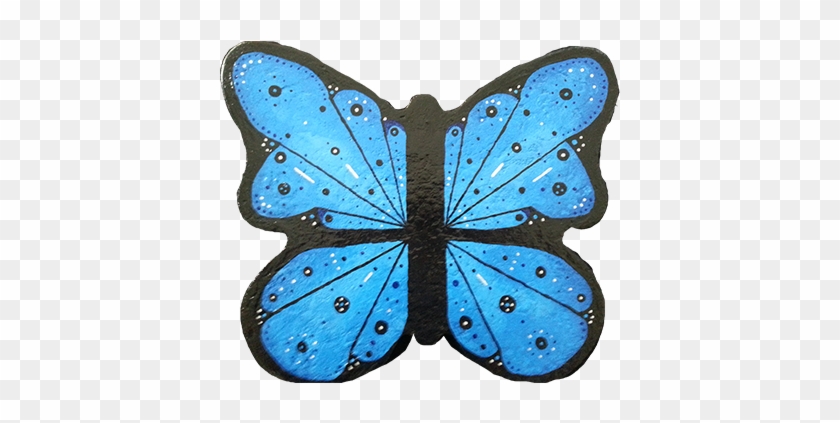 A Butterfly Shaped Stone With Blue, Black And White - Acrylic Paint #1278622