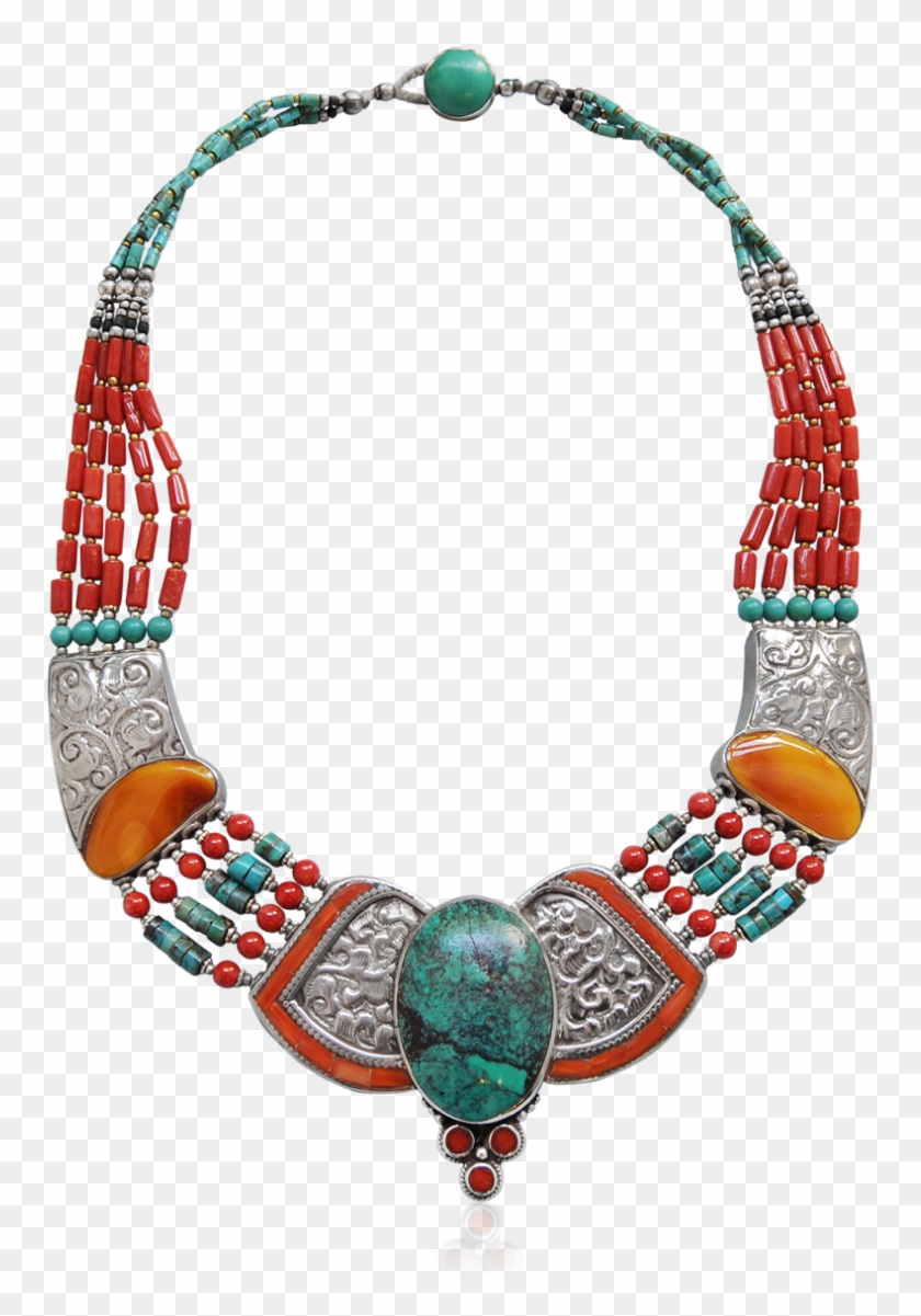 Wonderful Antique Tibetan Necklace With Turquoise, - Coral Necklace Png Transparent #1279324