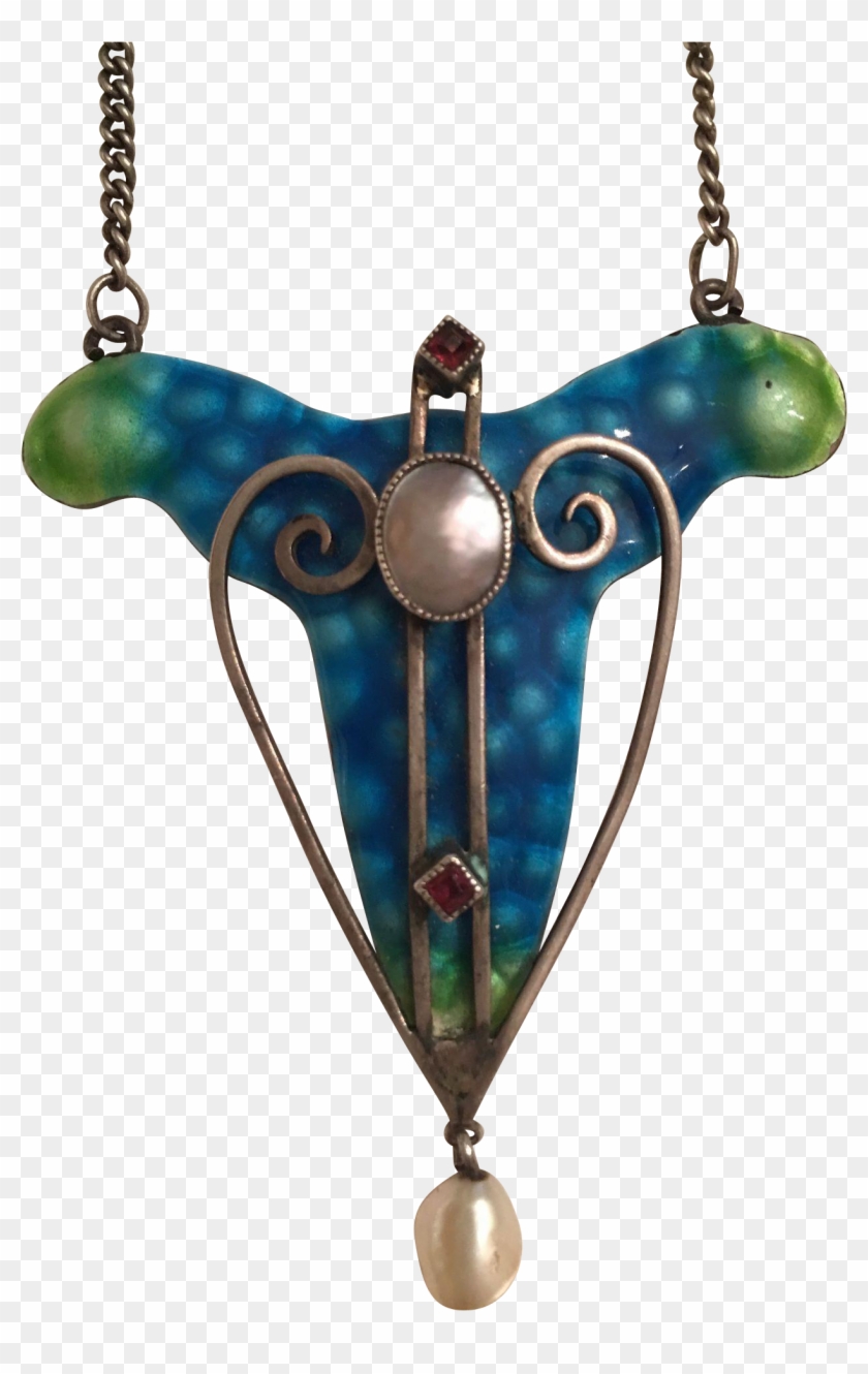 Antique British Arts & Crafts Blue & Green Enamel Mother - Locket #1279427