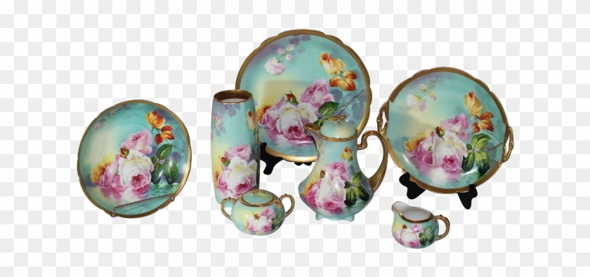 Outstanding French Limoges Tea Roses Antique 7 Piece - Ceramic #1279451