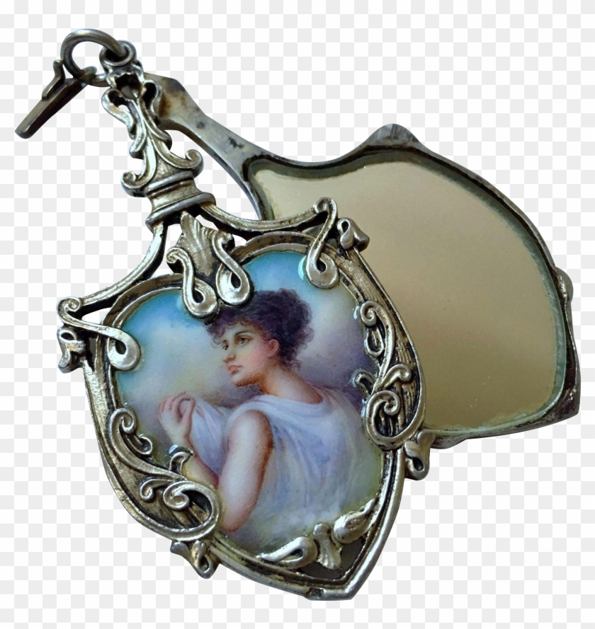 Rare Antique Enamel Portrait 4 Inch Locket Art Nouveau - Rare Antique Enamel Portrait 4 Inch Locket Art Nouveau #1279464