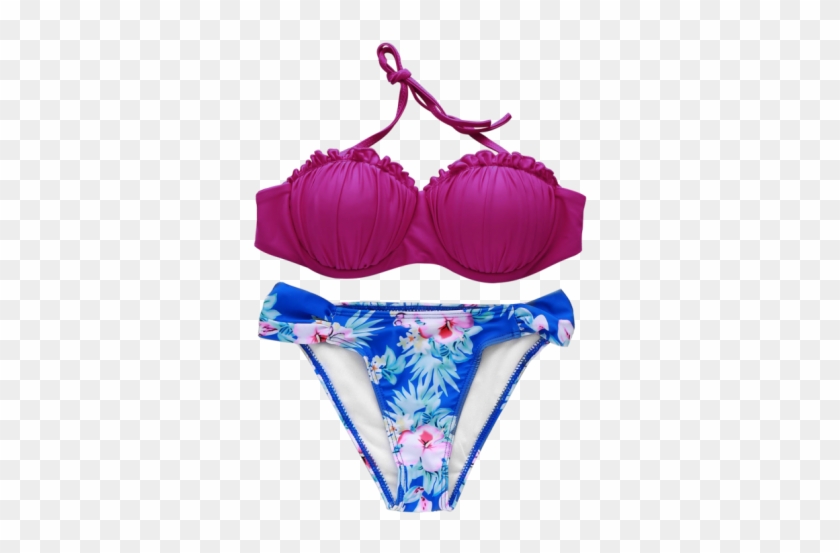 Womens Bikinis Swimwear Tiny Floral Print Color Block - Purple Red S Color Block Tiny Floral Print Bikini Setwomen #1279531