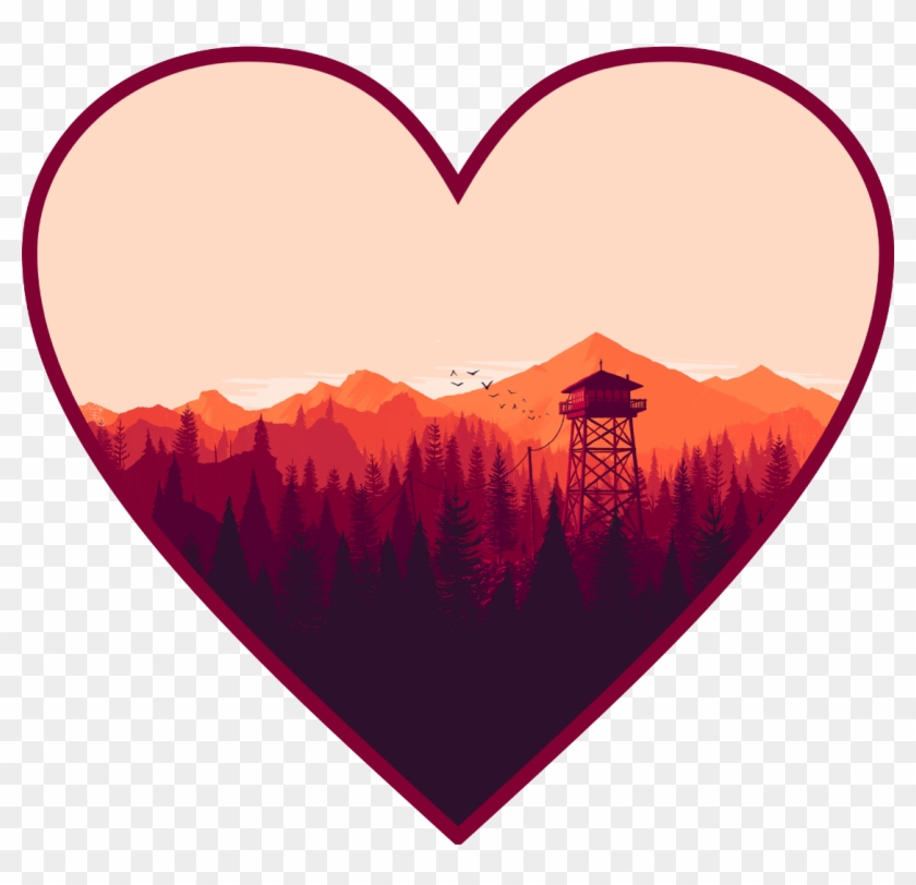 Heart Sticker Mountain Hill Forrest Red Orange Art - Firewatch Wallpaper Hd #1279564