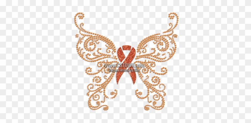 Orange Butterfly Ribbon Glitter Rhinestone Transfer - Swallowtail Butterfly #1280453