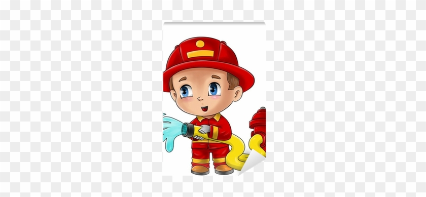 Cute Cartoon Illustration Of A Fireman Wall Mural • - Fireman Cartoon #1281231