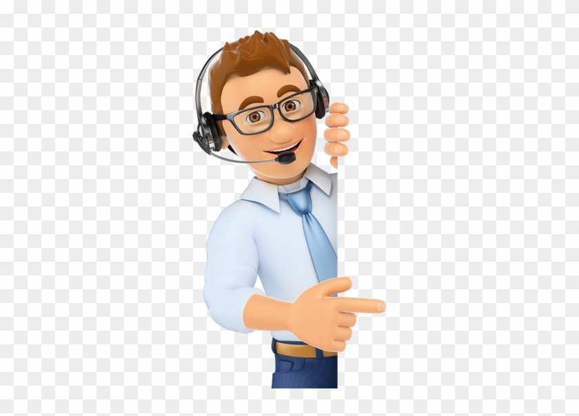 3d Call Center Worker Pointing Aside - Cartoon #1282047