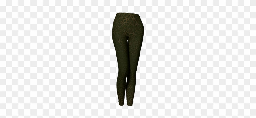 Flower Of Life Pattern Dark Green Gold Leggings - Tights #1282436