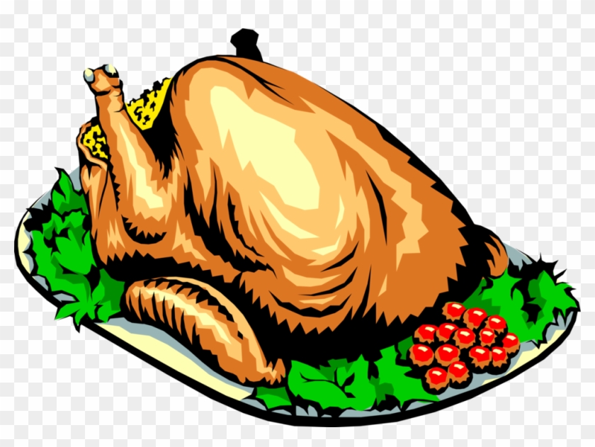 Vector Illustration Of Roast Turkey Poultry Dinner - Platter Of Turkey Clip Art #1283224