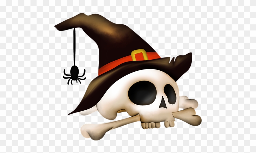 Halloween Skull With Witch Hat - Png Halloween #1286324
