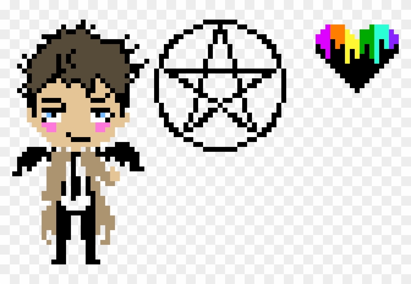 Castiel, Pentagram And Heart - Pixel Art Supernatural #1286469