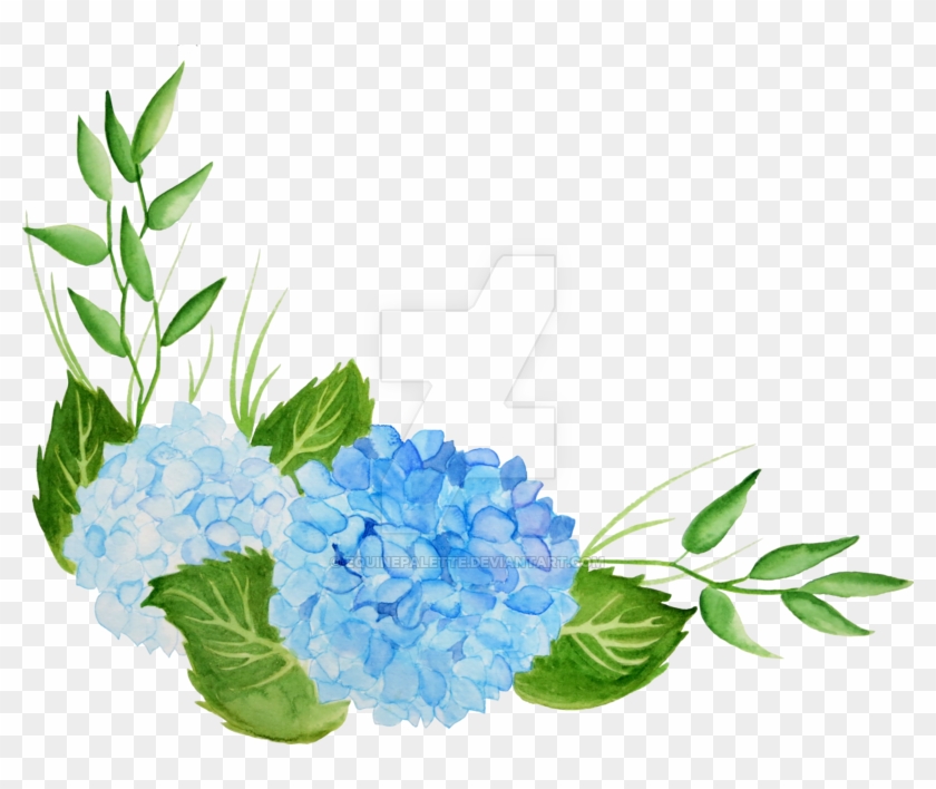 Watercolor Blue Hydrangea With Italian Crocus By - Watercolor Blue Flower Png #1286657