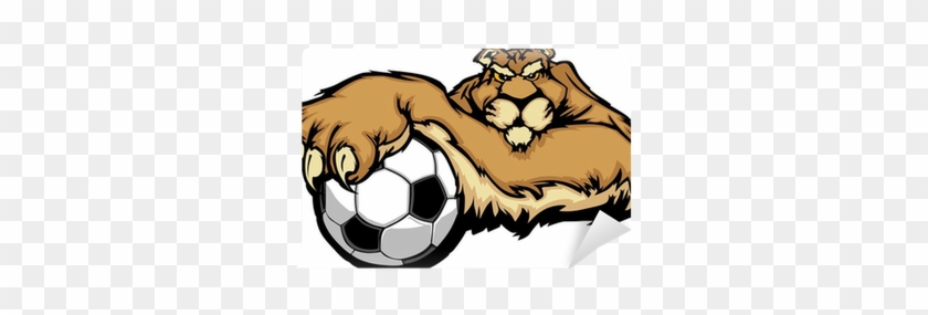 Cougar Mascot With Soccer Ball Vector Illustration - Tiger Vector Football #1287880