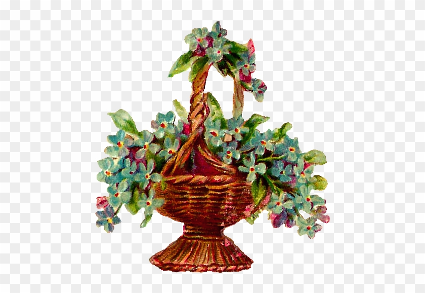 Flower Basket Pictures For Drawing - Vintage Flower Basket Clip #1288099