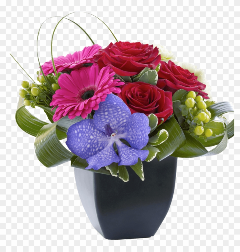 Gerbera And Vanda Orchid Arrangement - Png Orchid And Rose Arrangement #1288283