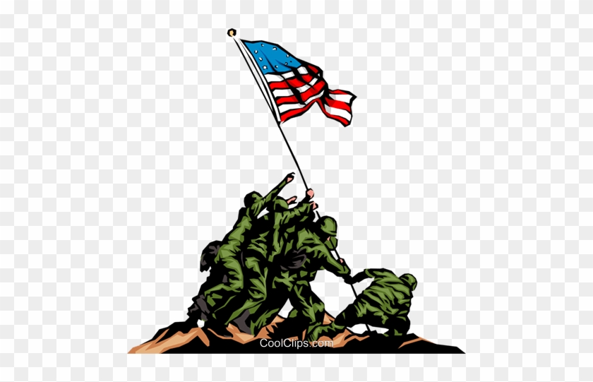 Raising The Flag Royalty Free Vector Clip Art Illustration - Soldiers Putting Up American Flag #1289383