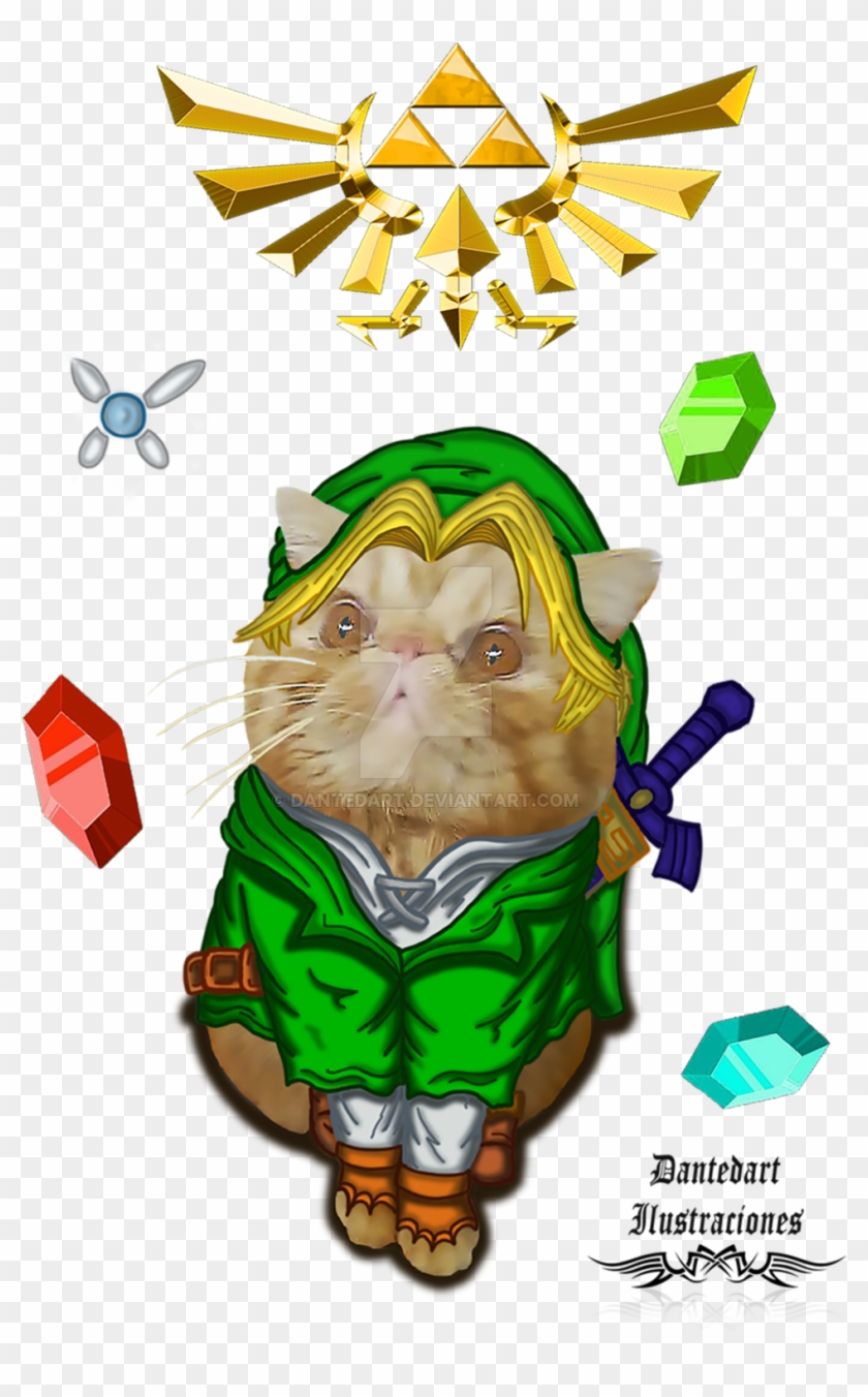 The Legend Of Zelda Link-cat Illustration - Gift Watch - Legend Of Zelda Triforce Round Metal Watch #1289461