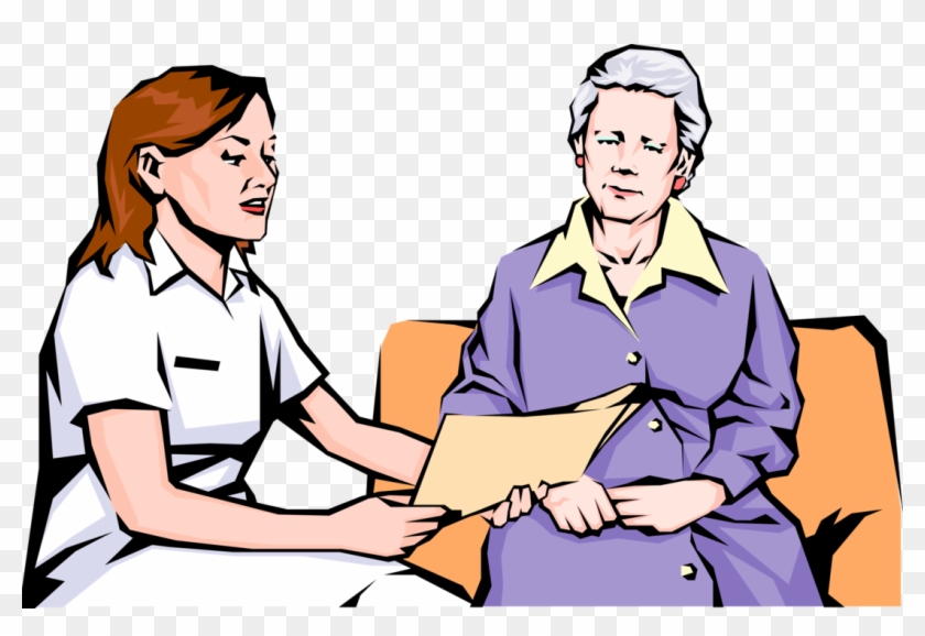 Vector Illustration Of Health Care Nurse With Elderly - Cartoon #1289775