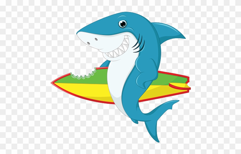 Funny Shark Image With Surf Board - Cartoon Shark Surfing #1290331