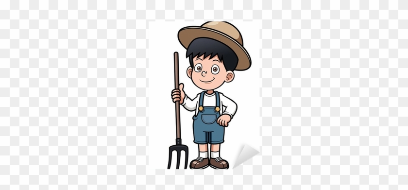 Vector Illustration Of Cartoon Little Farmer Sticker - Farmer Boy Cartoon #1291409