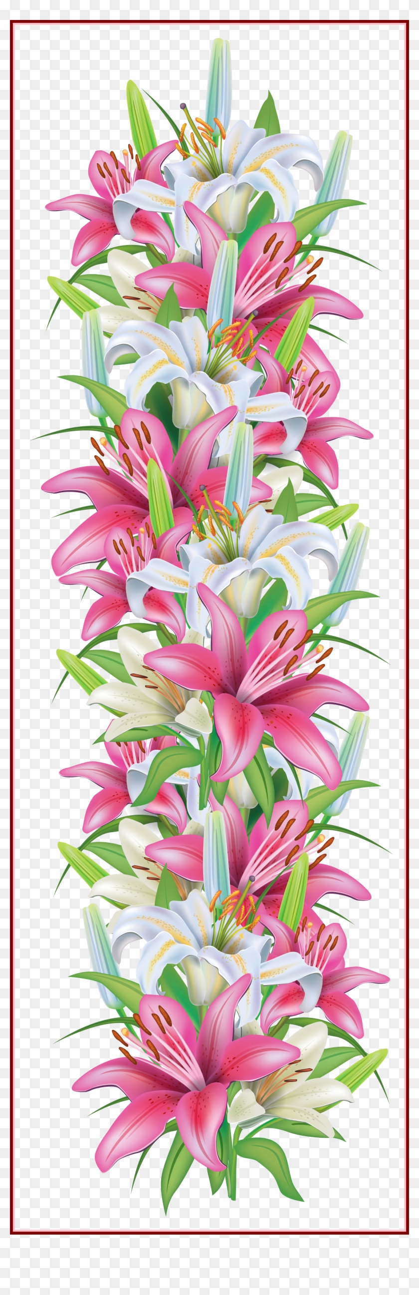 Inspiring Pink And White Lilies Decoration Border Png - Bansuansukdee Paper For Decoupage Vintage Style And #1291444