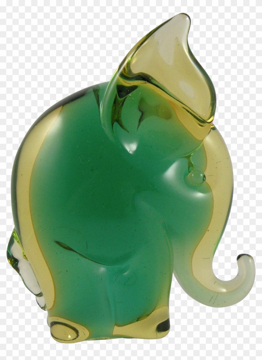 Murano Green And Topaz Elephant Made For Camer Glass - African Elephant #1291942