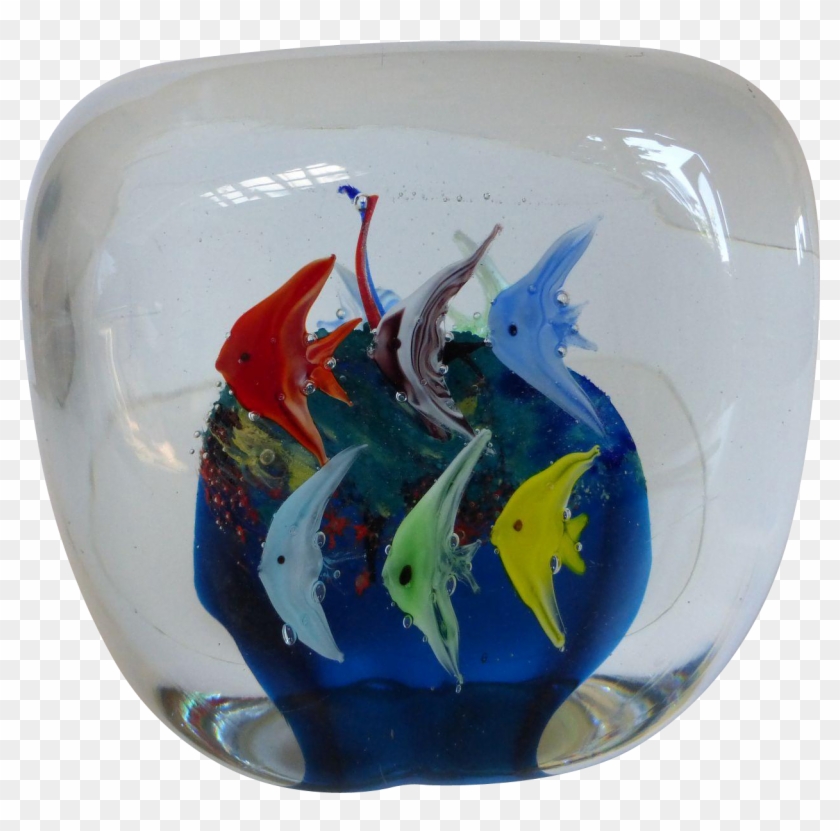 M#century Murano Art Glass Fish Aquarium Block Paperweight - M#century Murano Art Glass Fish Aquarium Block Paperweight #1292085