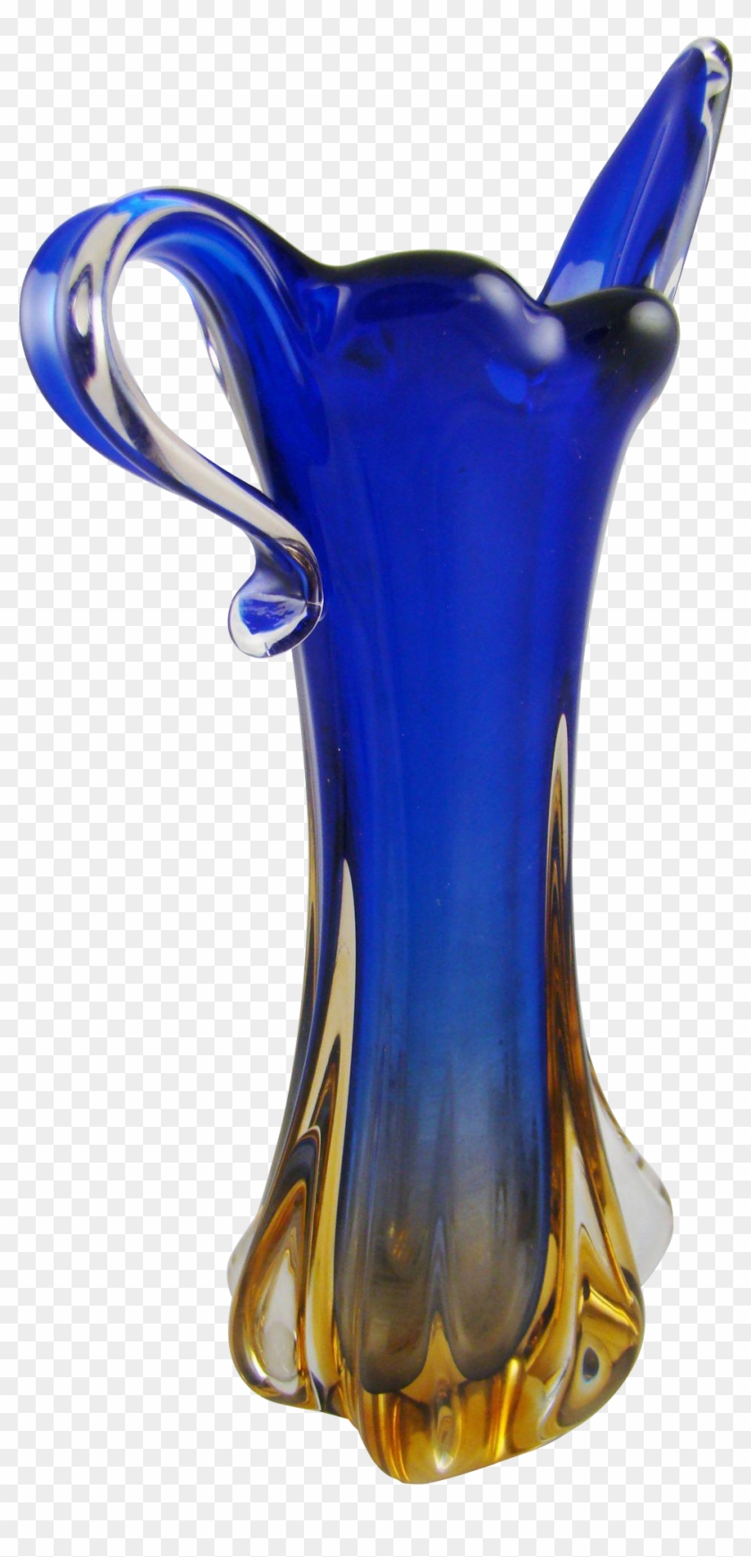 Large Italian Cobalt And Amber Murano Glass Ewer/vase - Vase #1292093