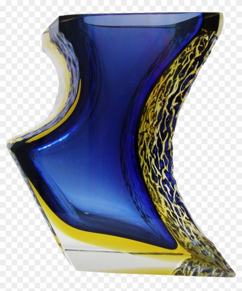 Large Italian Mandruzzato Murano Blue & Yellow Glass - Vase #1292144