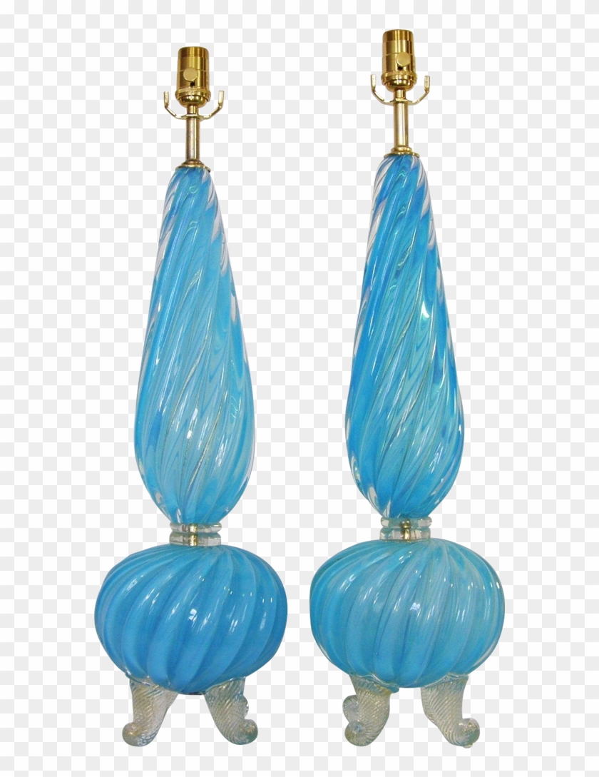 Pair Of Opalescent Blue & Gold Barovier Murano Lamps - Earrings #1292165