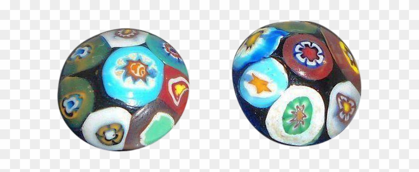 Vintage Multi-colored Domed Button Style Murano Glass - Earrings #1292168