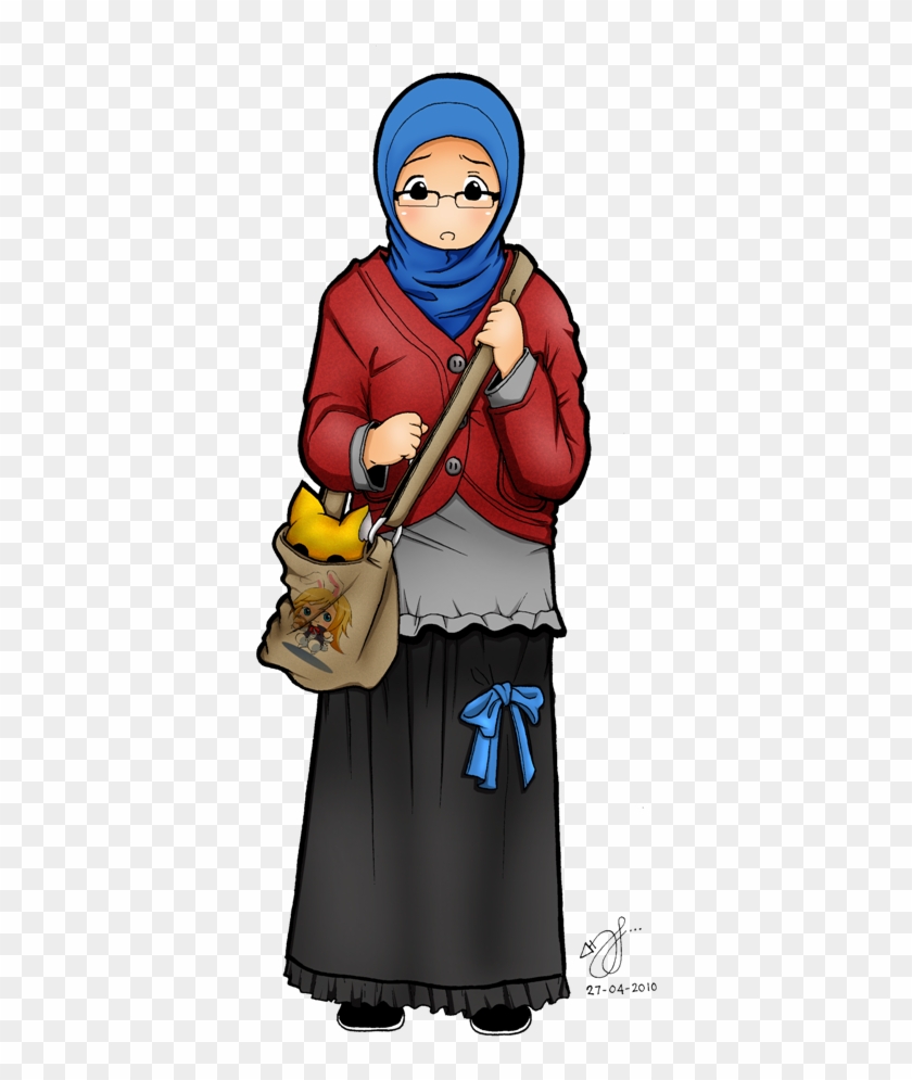 Blue Hijab, Red Jacket, Khaki Bag, Black Skirt, And - Muslim #1292400