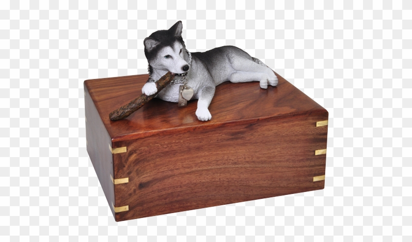 Husky Dog Sculpture Wood Urn - Engraving #1292571