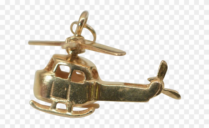 3d Helicopter Chopper 14k Yellow Gold Charm Pendant - Helicopter Rotor #1293327