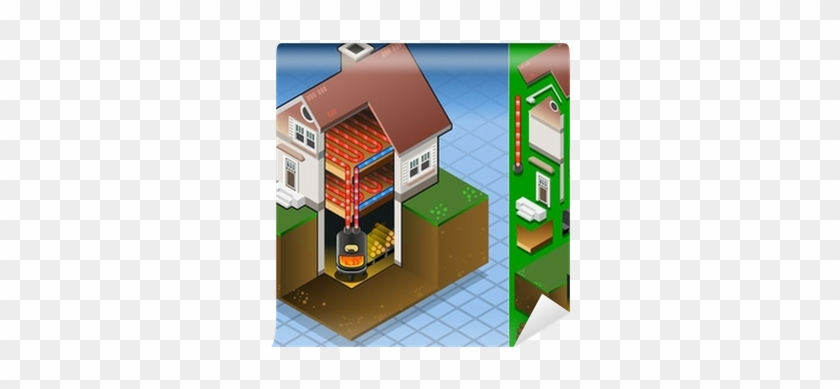 Isometric House With Wood Fired Boiler Wall Mural • - Does Radiant Floor Heating Work #1294325