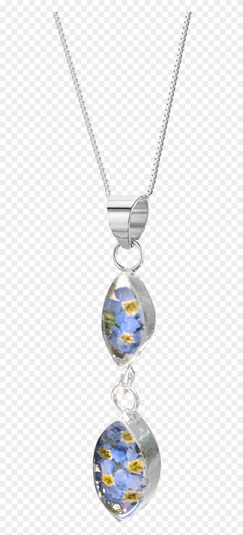 Forget Me Not Necklace Double Oval Sterling Silver - Moon Necklace Rosebud Sterling Silver Real Flower Pendant #1294911