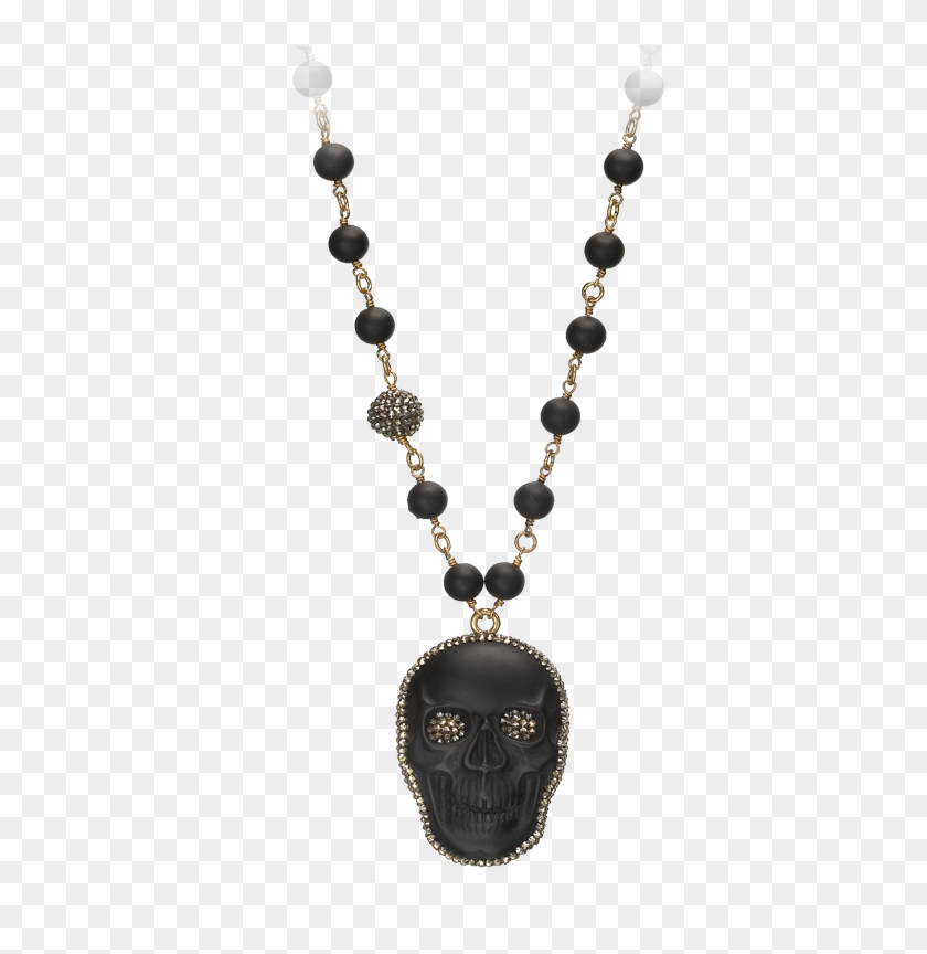 Swarovski Crystal Accented Large Obsidian Skull Pendant - Mangalsutra Design With God Symbols #1294954