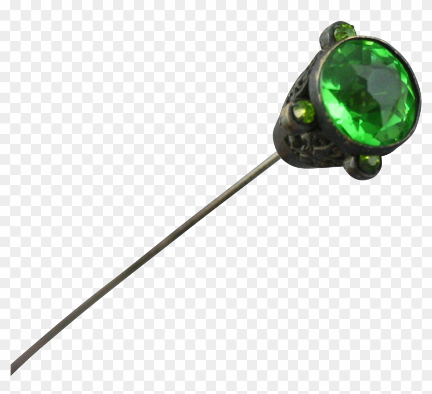 Antique 10 1/4' Sterling Silver Pierced Fleur De Lis - Emerald #1295171