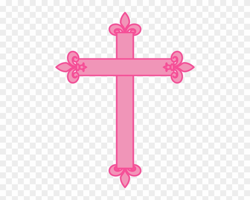 Fleur De Lis Cross 1 Clip Art At Clker - Pink Cross Clipart #1295850