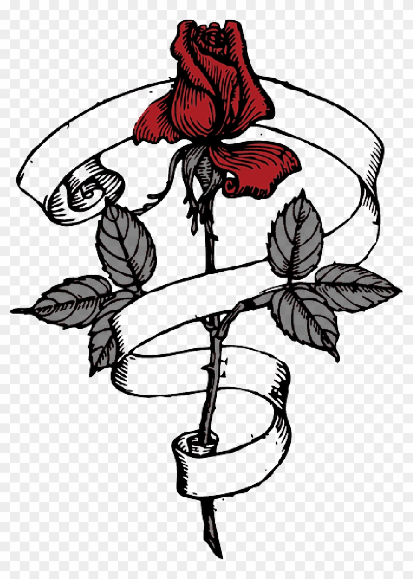 Scroll Tribal Outlinedfdfd Drawing Design Tree Flower - Rose With Ribbon Around #1297656