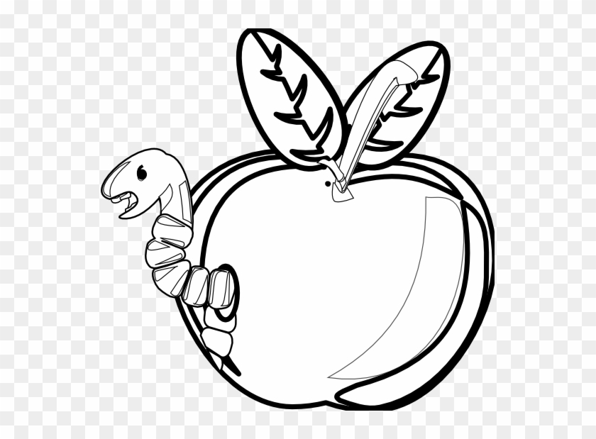 Cartoon Apple With Worm - Rotten Apple Black And White #1298193