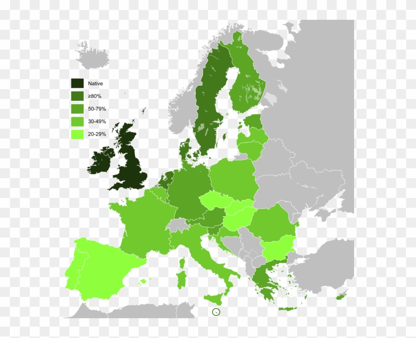 Map Of Percentage Of People Speaking English In Eu - Single Euro Payments Area #1298654