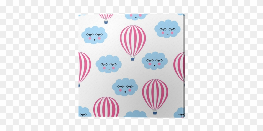 Pink Hot Air Balloons With Smiling Sleeping Clouds - Balao De Ar Quente Desenho #1298922