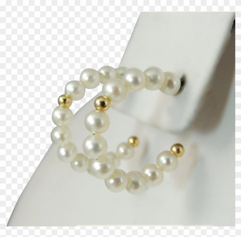 White Cultured Pearl 14k Gold Hoop Earrings - Pearl #1298942