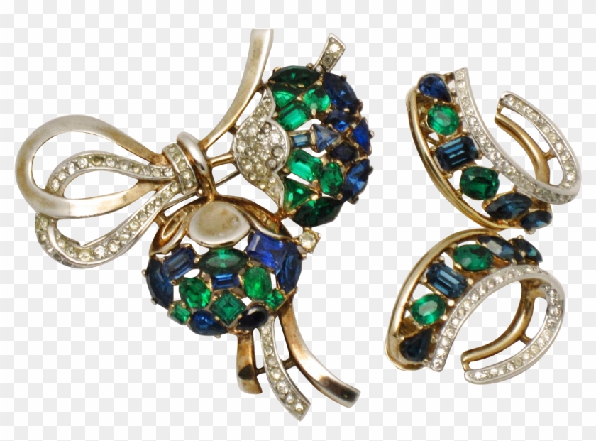 Trifari Jeweled Symphony Rhinestone Brooch Earrings - Earrings #1298951