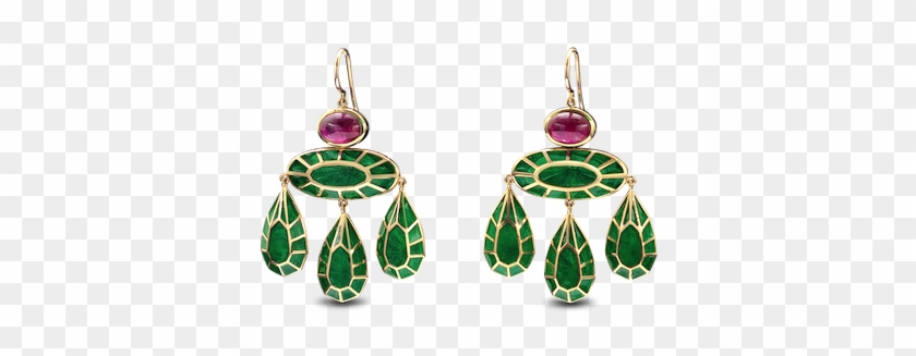 Georgian Girandole Earrings In Emerald Green Plique - Earrings #1298958